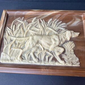 Vintage Dante Mahogany and Incolay Stone Retriever Hunting Dog Men's Valet Box